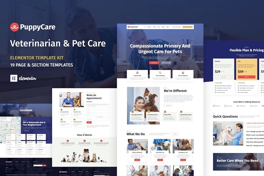 PuppyCare - Template Kit Elementor de WordPress para veterinarios y cuidado de mascotas