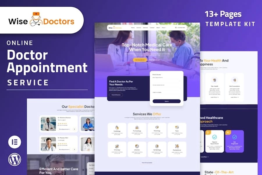 WiseDoctors - Kit de plantillas Elementor para el cuidado de la salud y la medicina