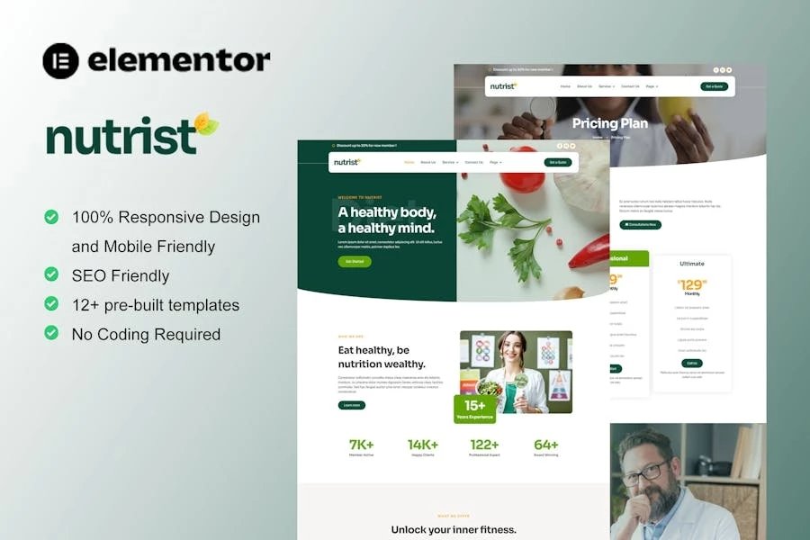 Nutrist - Template Kit Elementor para el servicio de alimentos saludables y nutrición