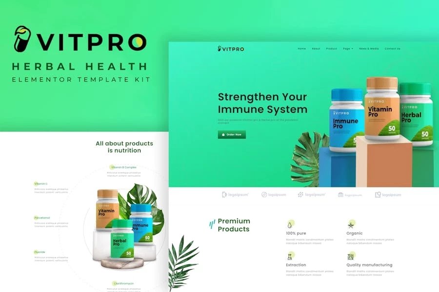 Vitpro - Kit de Plantilla de elementos para la salud herbaria