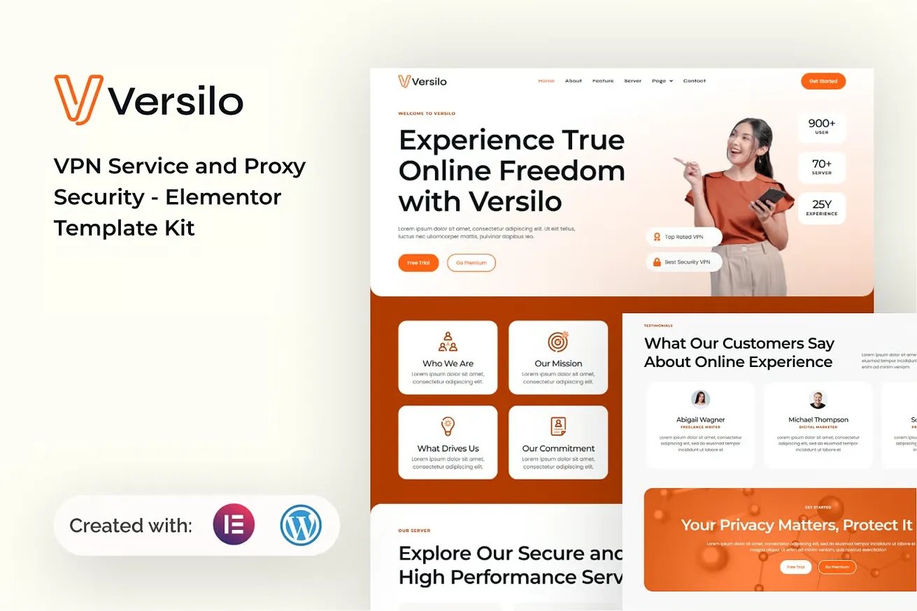 Versilo - Kit de plantillas Elementor de seguridad de proxy y servicio VPN