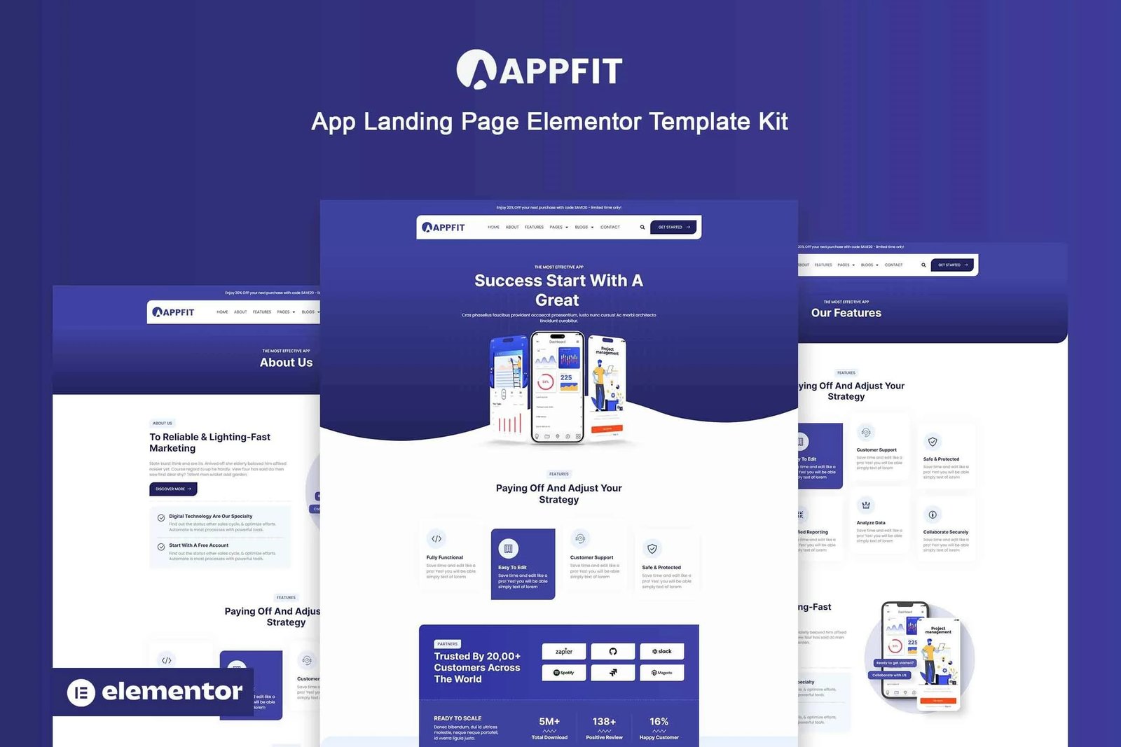 Appfit - Kit de Plantillas Elementor Pro para la página de destino de la aplicación