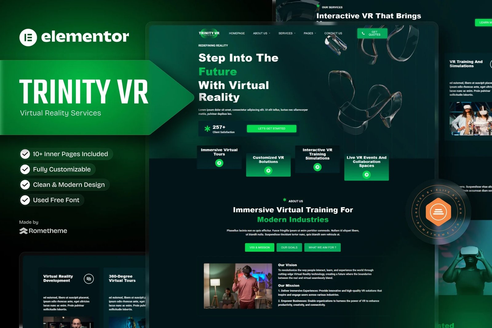 TrinityVR - Kit de plantillas Elementor para servicios de realidad virtual