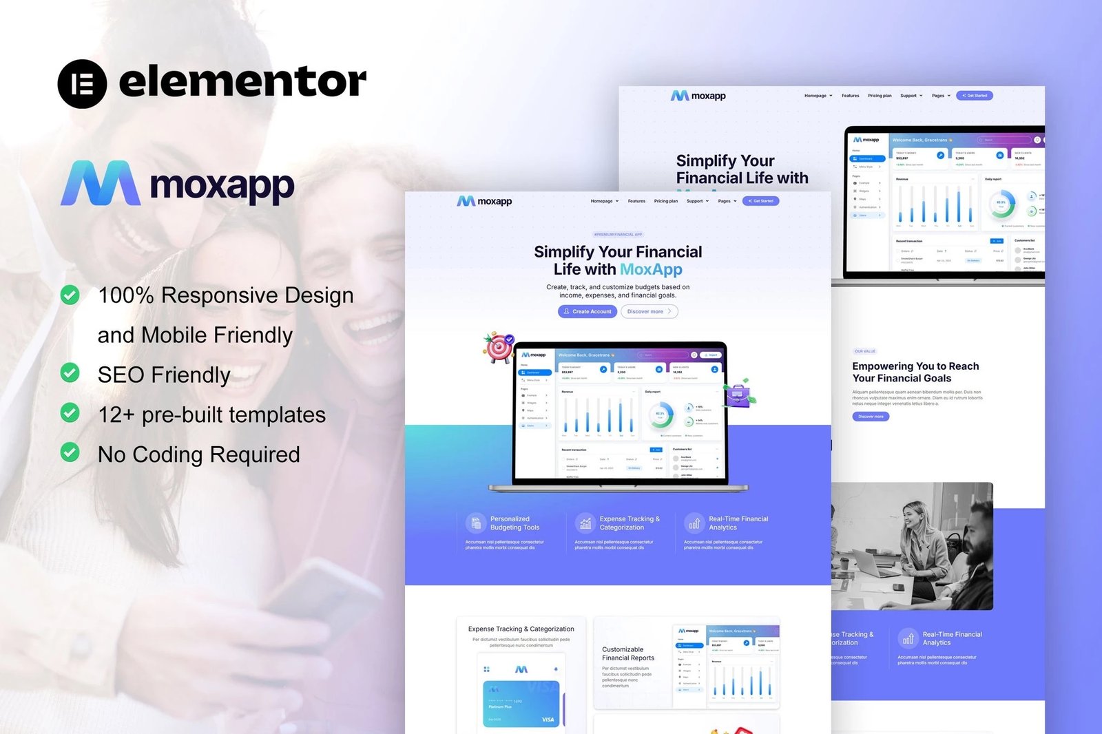 MoxApp - Kit de Plantillas Elementor Pro para Startups de Fintech y Aplicaciones Móviles