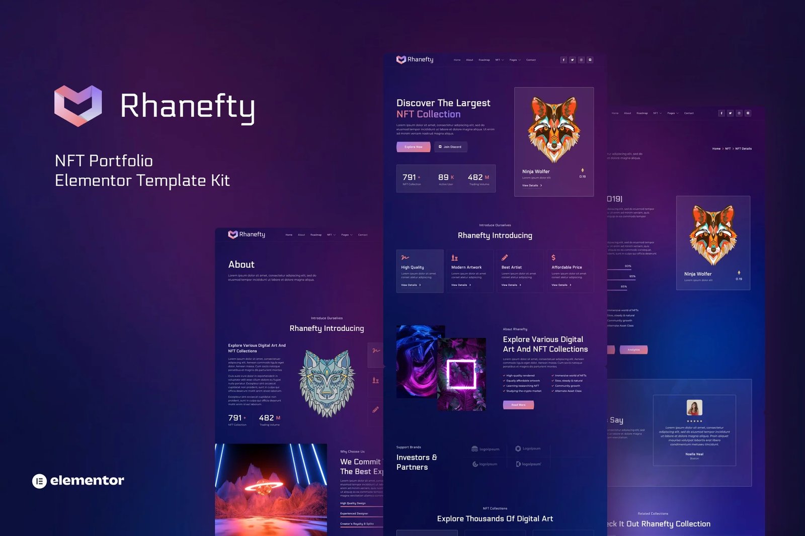 Rhanefty - Kit de Plantillas Elementor para Porfolio de NFT