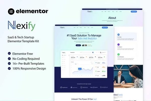 Nexify - Kit de plantillas Elementor para empresas emergentes de tecnología y SaaS