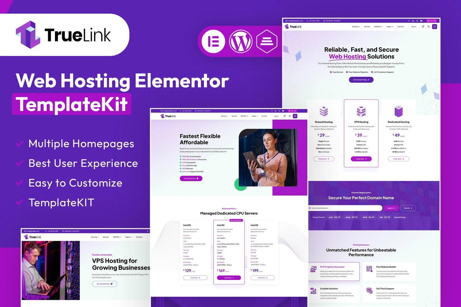 TrueLink - Kit de plantillas Elementor para alojamiento web