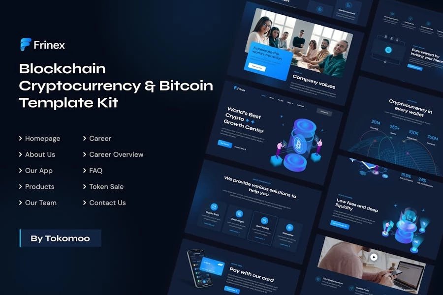 Frinex Kit de plantillas de criptomonedas blockchain y Bitcoin Elementor
