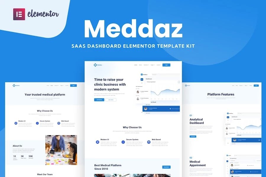 Meddaz - Kit de plantillas SaaS Medical Elementor