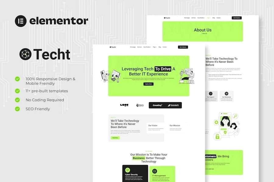 Techt - Kit de plantillas Elementor para empresas de soluciones y servicios de TI