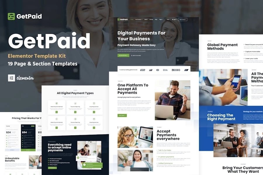 GetPaid - Template Kit Elementor para WordPress para pasarela de pago y servicios de tecnología