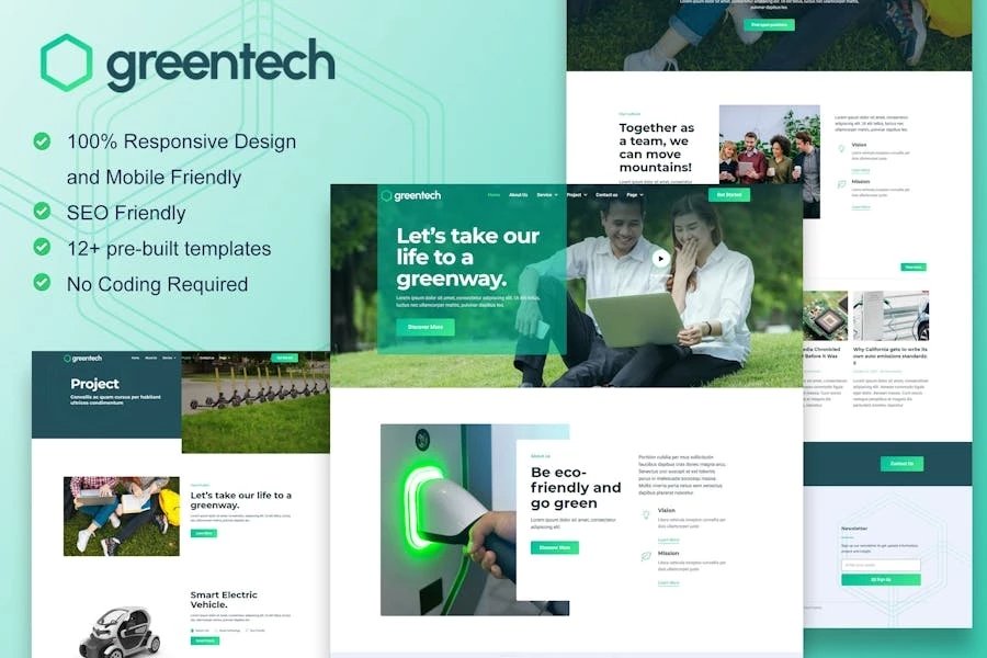GreenTech - Kit de plantillas Elementor de servicios de tecnología ecológica