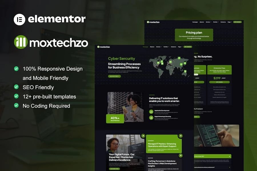 MoxTechzo - Kit de plantillas Elementor para empresas tecnológicas y servicios de TI