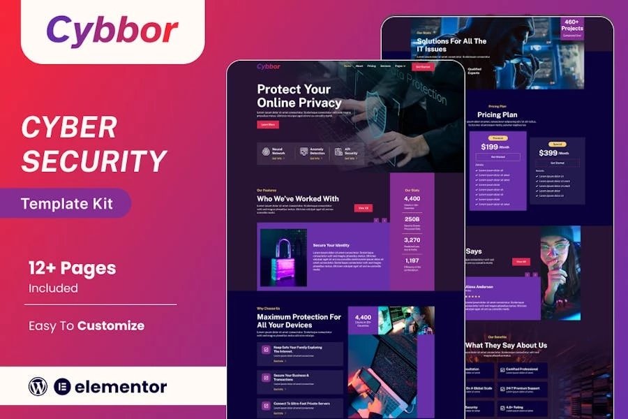 Cybbor Kit de plantillas Elementor para servicios de ciberseguridad