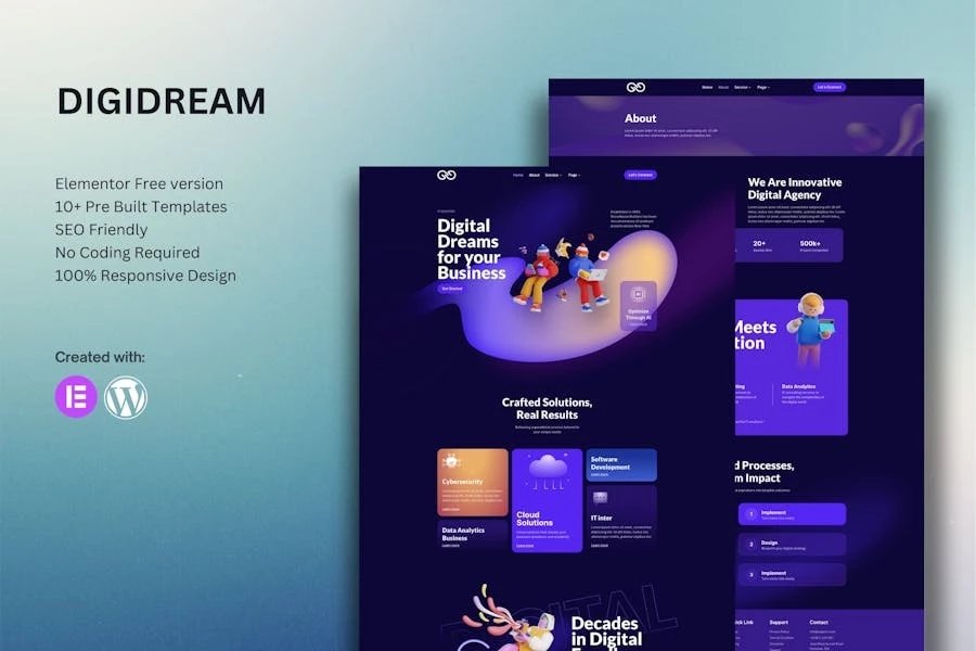 Digidream - Kit de plantillas Elementor para empresas de soluciones de TI