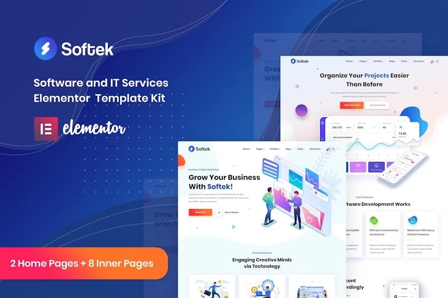 Softek - Template Kit Elementor de soluciones de software y TI