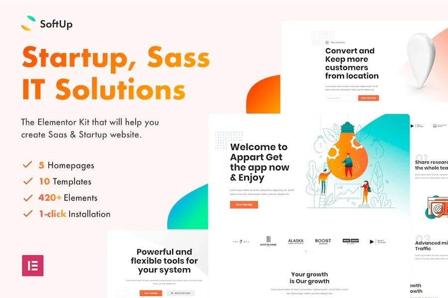 SoftUp - Template Kit de Elementor para Saas y Startup