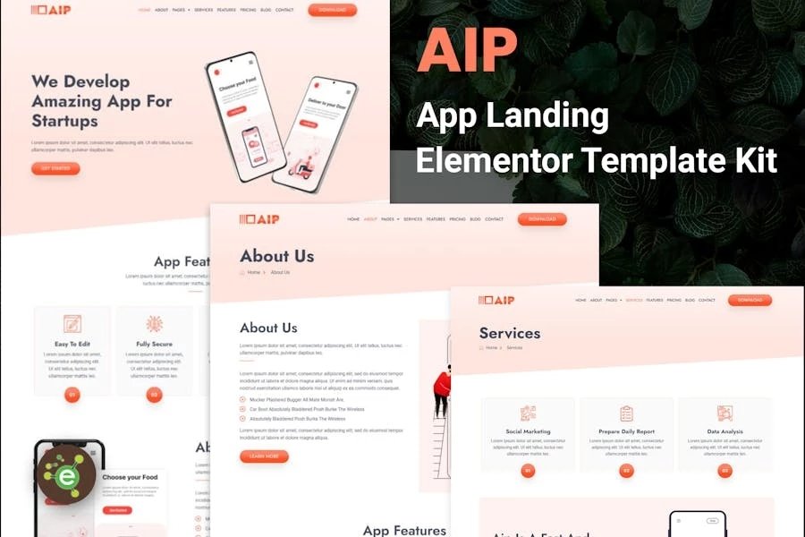 Aip - Template Kit de Aplicación Landing Elementor