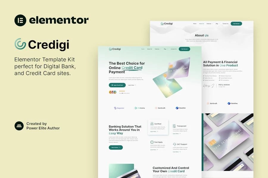 Credigi - Template Kit de Elementor de banco digital y tarjeta de crédito