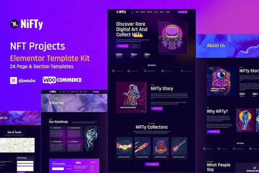 NiFty - Template Kit Elementor de WordPress para proyectos y Porfolio NFT