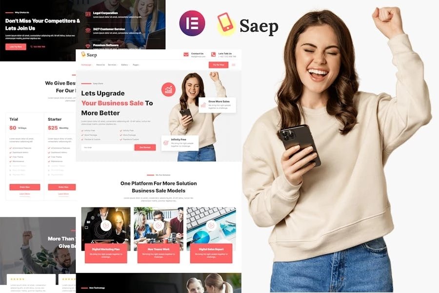 Saep - Template Kit Elementor Showcase para Aplicación de comercio electrónico SaaS