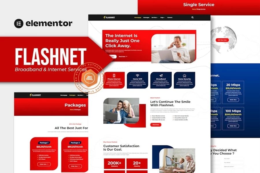 Flashnet - Kit de Plantilla Elementor para proveedores de Internet de banda ancha y