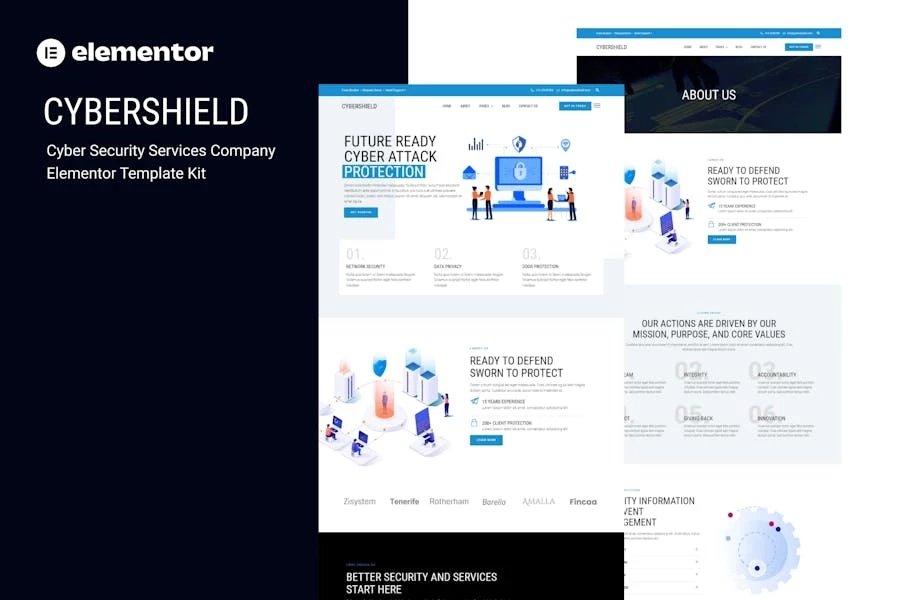Cybershield - Template Kit Elementor de la empresa de servicios de ciberseguridad