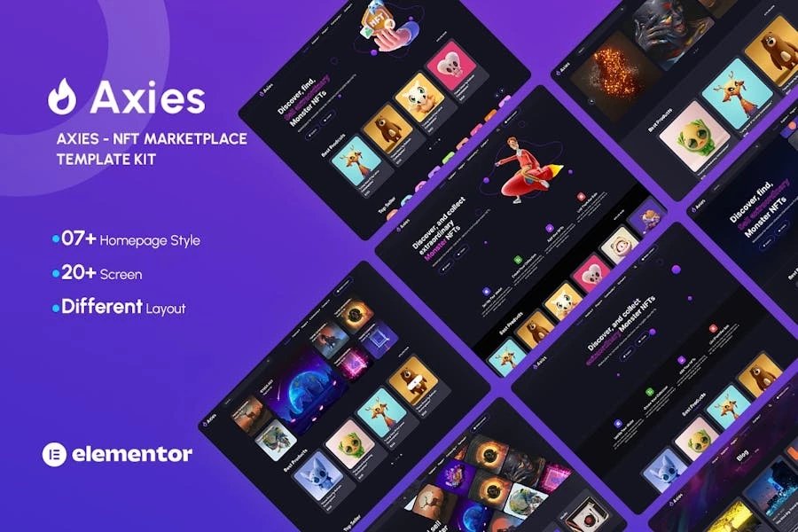 Axies Template Kit de NFT Porfolio Elementor