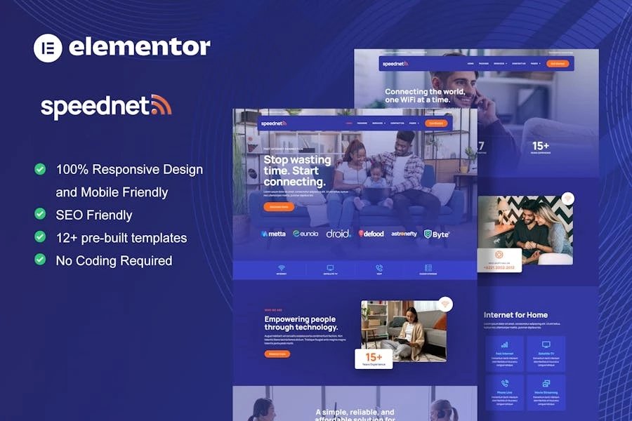 SpeedNet - Template Kit Elementor para proveedores de servicios de Internet y banda ancha