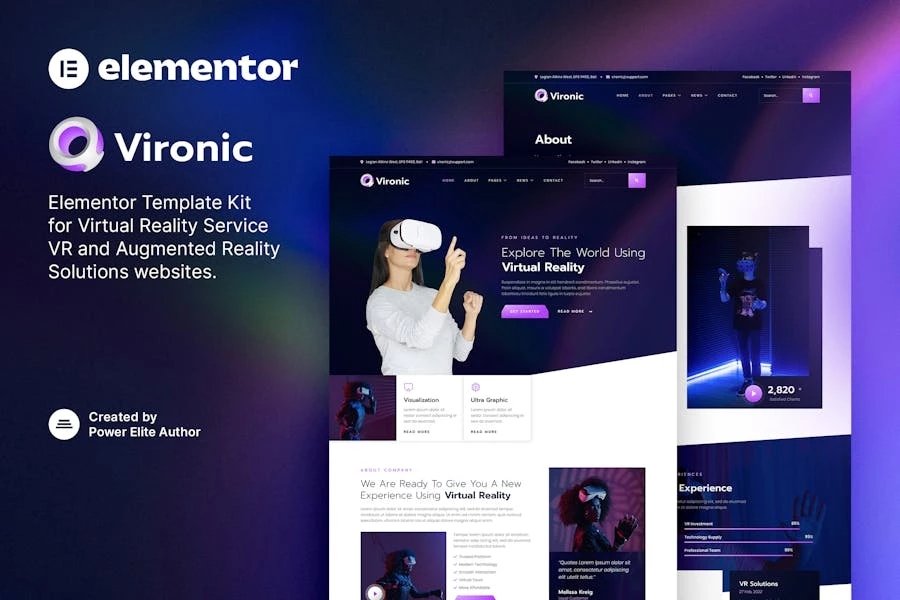 Vironic - Template Kit Elementor para servicios de realidad aumentada y virtual