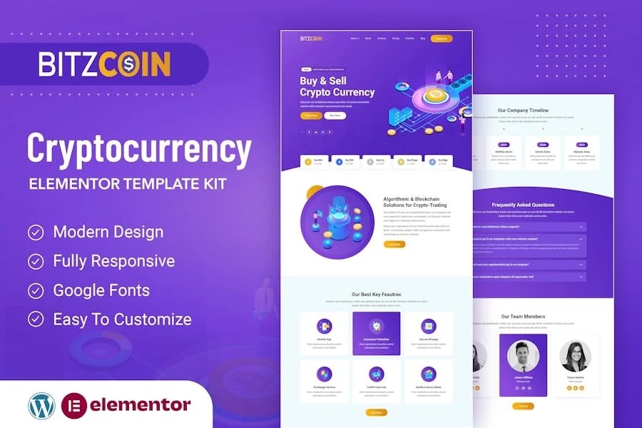 BitzCoin - Template Kit Elementor de intercambio de criptomonedas
