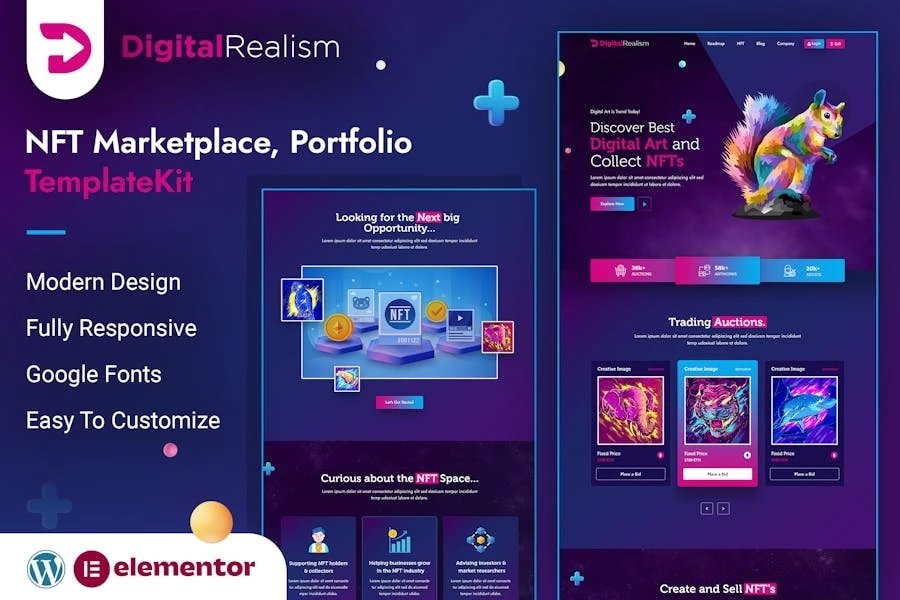 Realismo digital Template Kit NFT Elementor