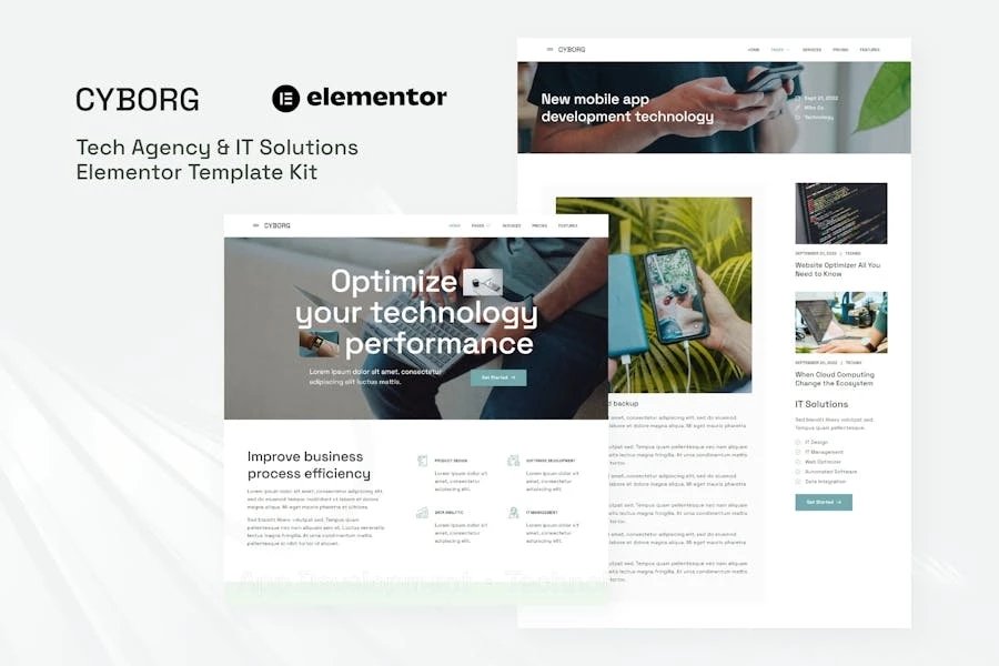 Cyborg - Template Kit Elementor para Agencia de tecnología y soluciones de TI