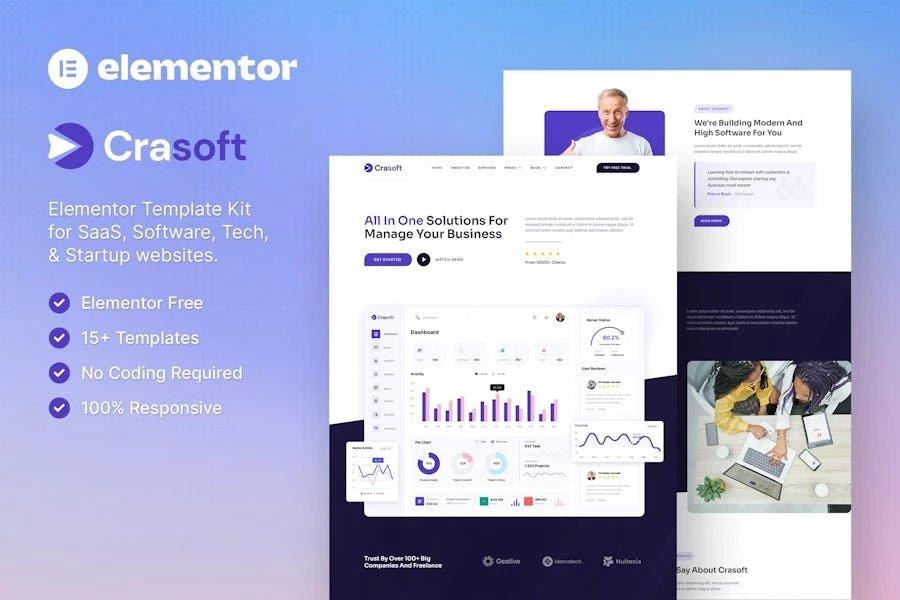 Crasoft Template Kit Elementor para empresas emergentes de SaaS y tecnología