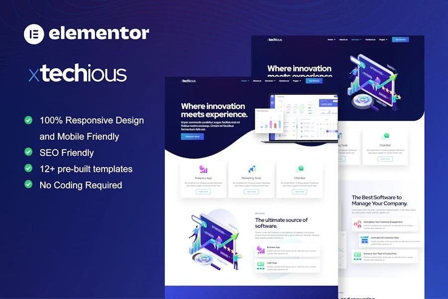 Xtechious - Template Kit Elementor para una empresa de tecnología digital y Saas