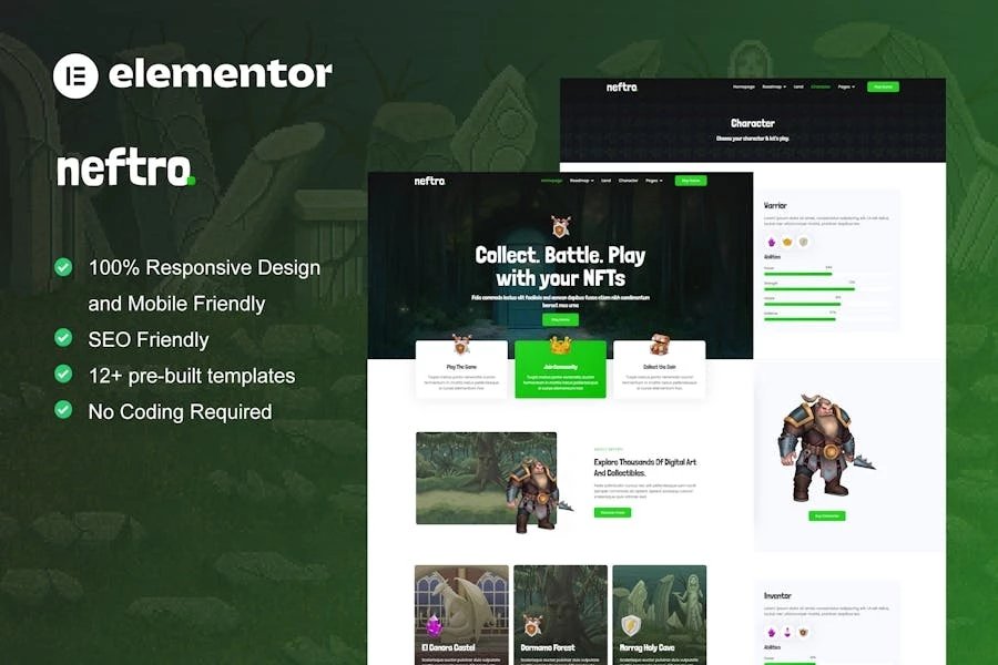 Neftro - Template Kit para juegos NFT Elementor