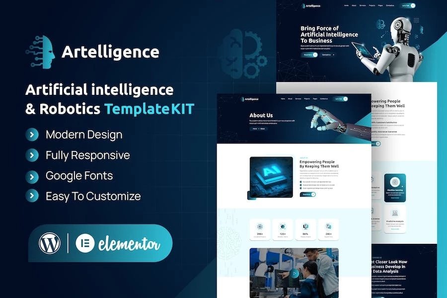 Artelligence - Template Kit Elementor de IA y robótica