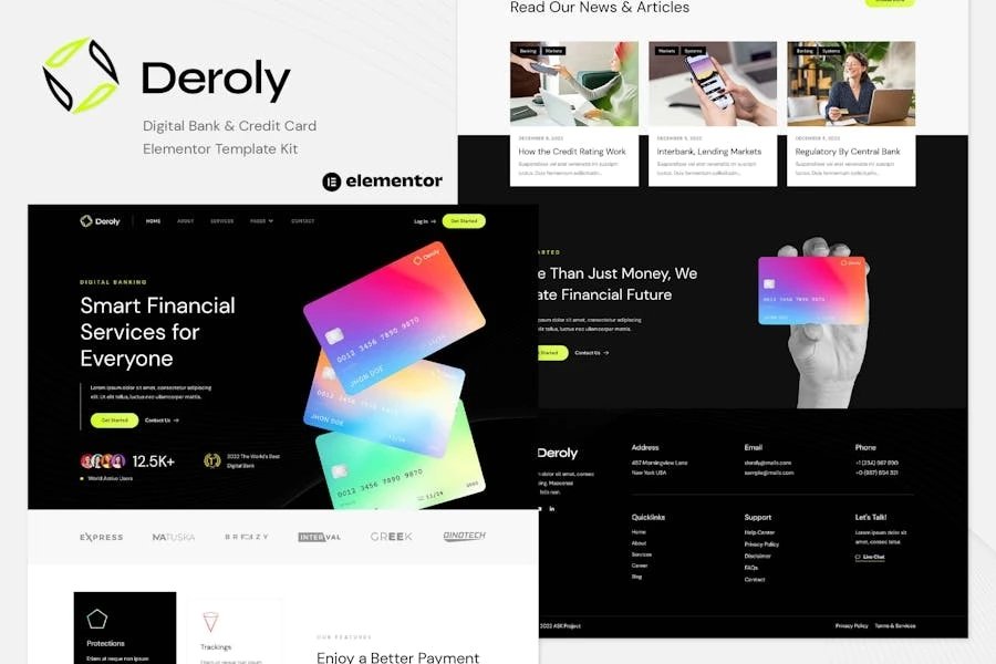 Deroly - Template Kit Elementor para bancos digitales y tarjetas de crédito