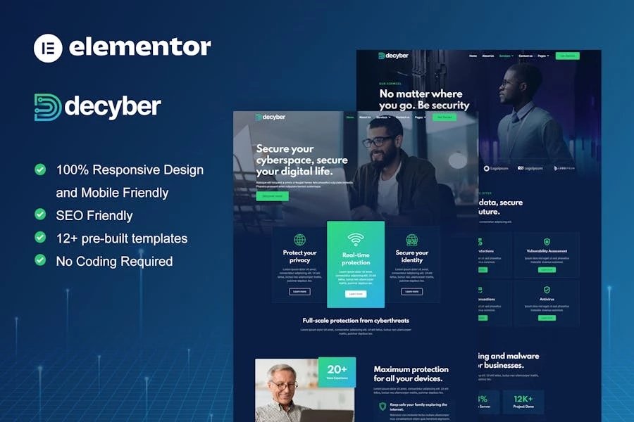 Decyber Template Kit Elementor de servicios de seguridad cibernética