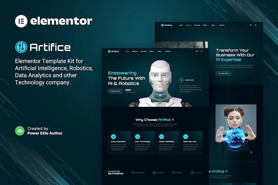 Artifice Template Kit Elementor de IA y robótica