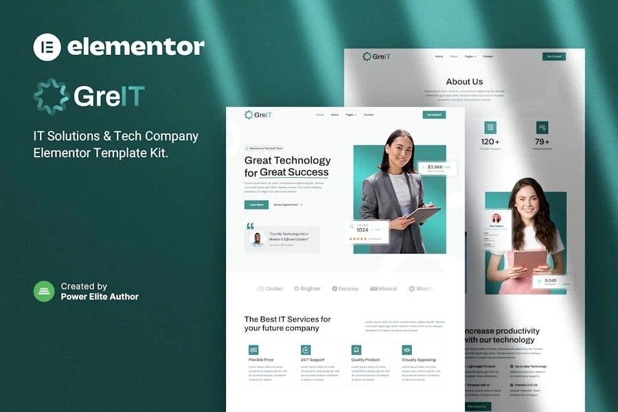 GreIT Template Kit Elementor para empresas de tecnología y soluciones de TI