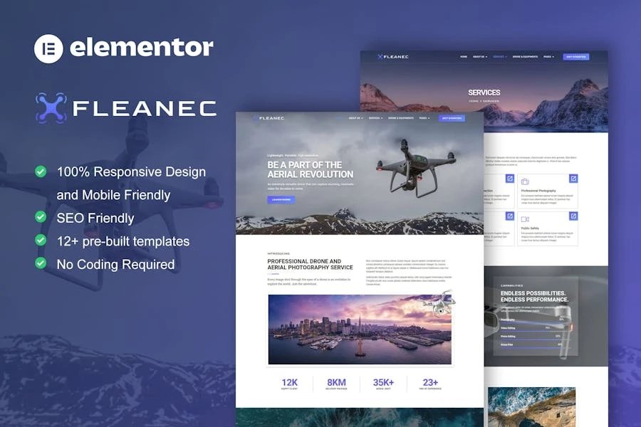 Fleanec - Template Kit Elementor para fotografía aérea y videografía