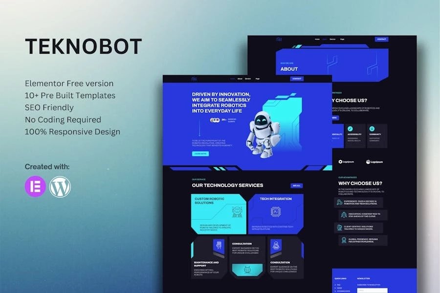 Teknobot - Kit de plantillas Elementor de IA y robótica