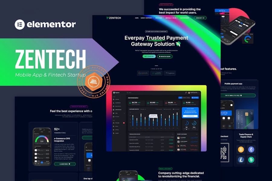Zentech - Kit de plantillas Elementor para empresas emergentes de tecnología financiera