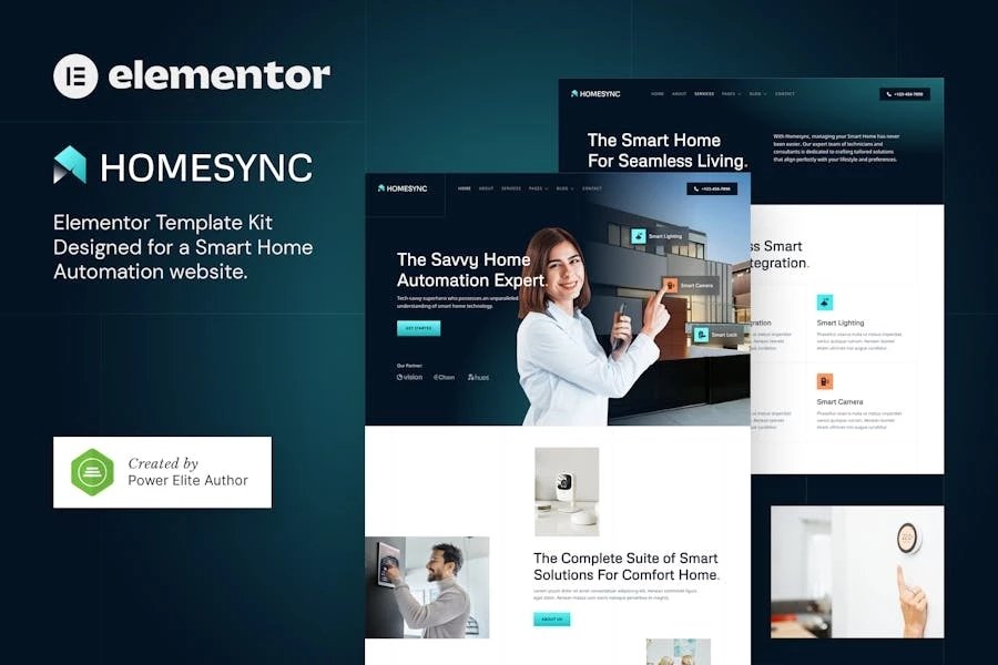 Homesync Kit de plantillas Elementor de automatización del hogar inteligente