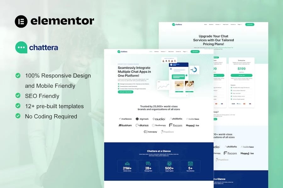 Chattera - Elementor Kit para empresa de servicios de chat y SaaS