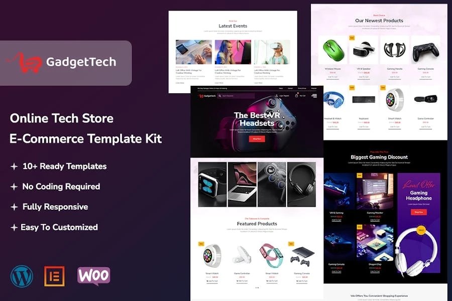 GadgetTech - Kit de Plantillas WooCommerce Elementor Pro para Gadget Electrónico