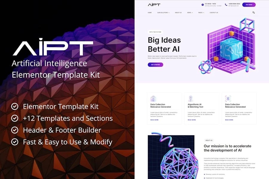 AiPT - Kit de plantillas Elementor para empresas de inteligencia artificial