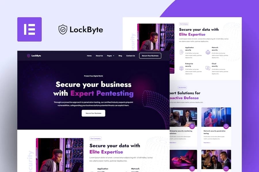 LockByte - Kit de plantillas Elementor Pro para servicios de ciberseguridad