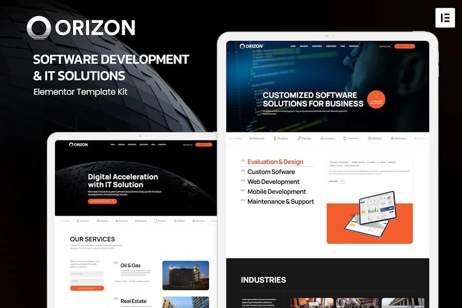 Orizon - Kit de plantillas Elementor para desarrollo de software y soluciones de TI